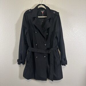 SCOTTeVEST SeV Trench Coat Jacket Womens XL Pockets Travel Storage TEC Black